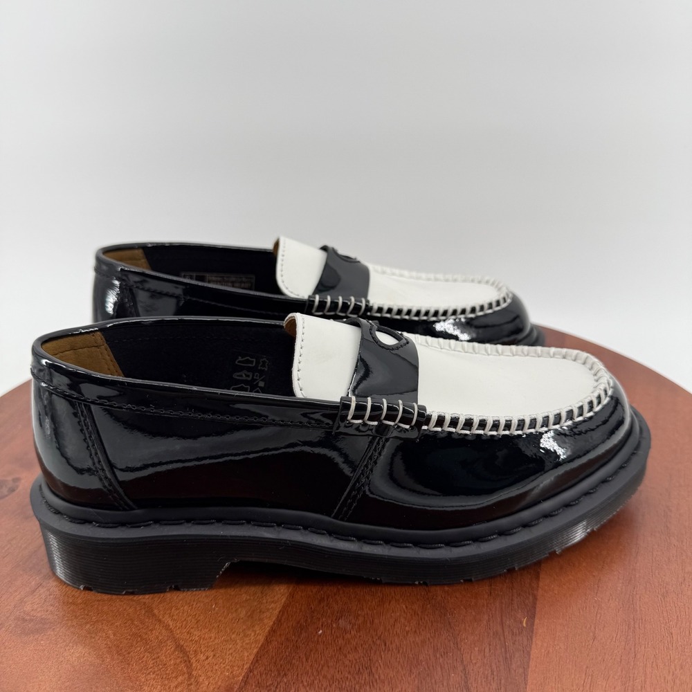 Dr. Martens Penton Heart Loafers Women Black White Patent Leather Size 8